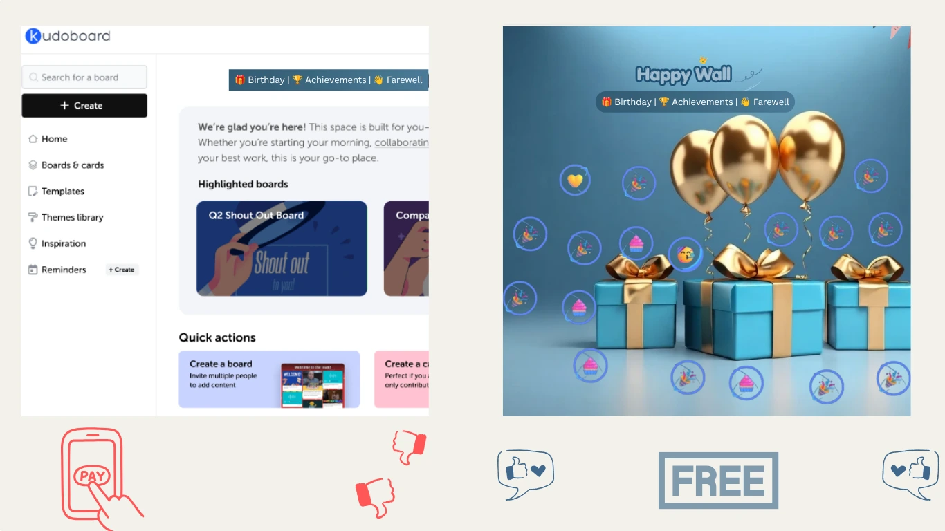 The Free Kudoboard Alternative Growing Teams Are Switching To in 2026 2 Happy wall completely free and new experience and logic compared to kuduboard