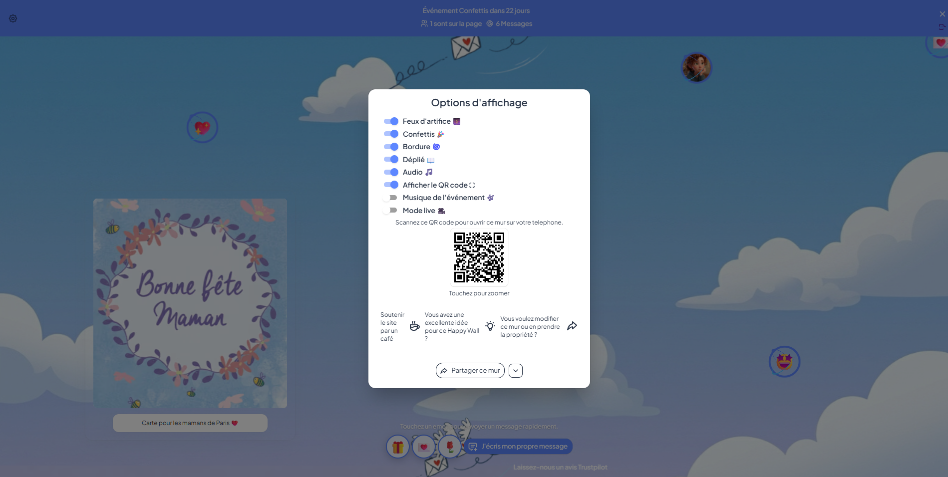 QR code de la page de carte fête des mères