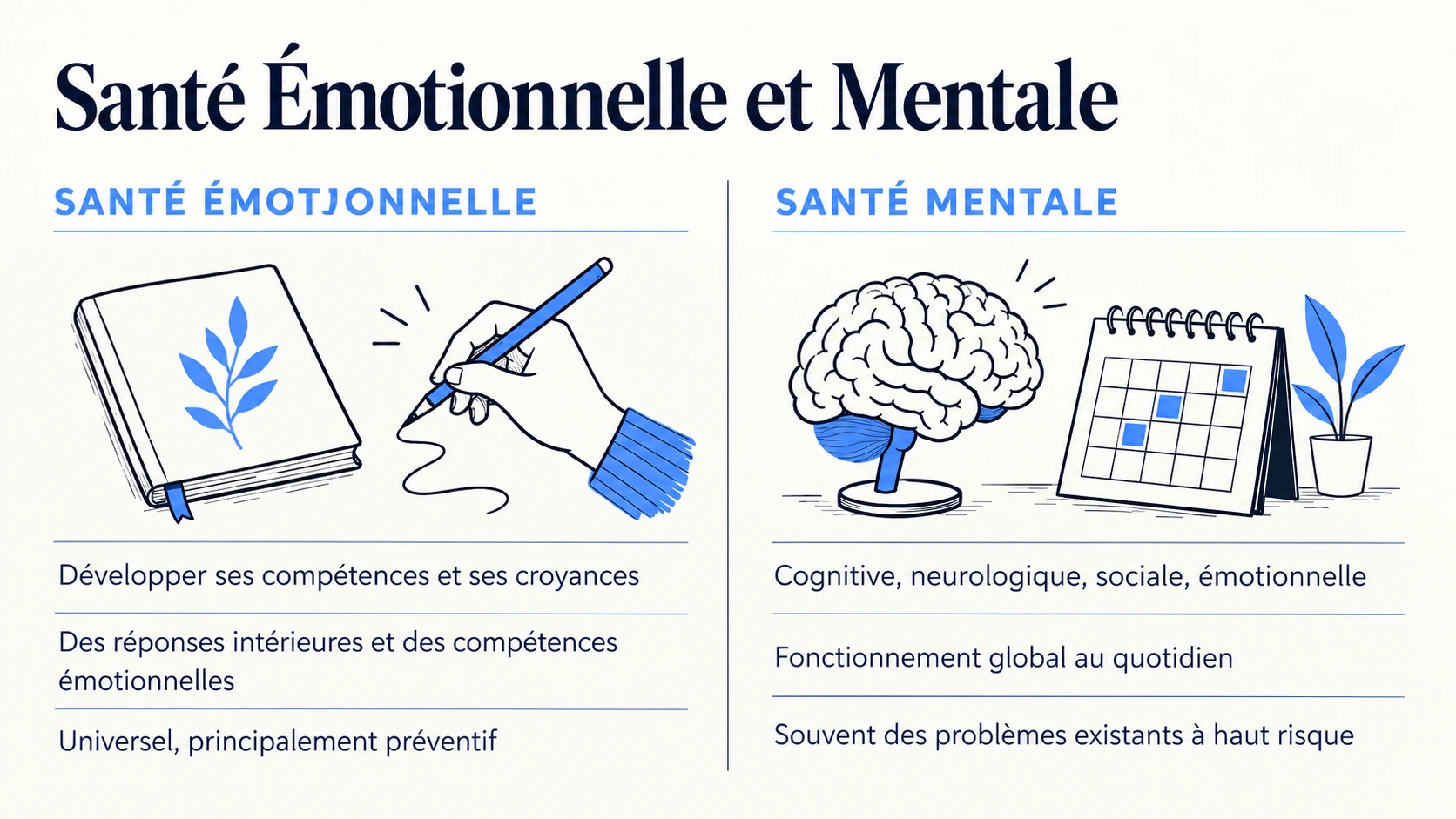 Comparaison des dimensions de la santé émotionnelle et de la santé mentale