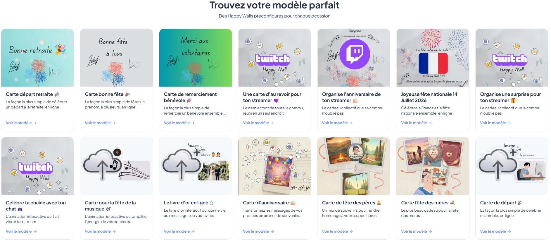 Plusieurs décorations de Happy Wall disponibles selon le thème